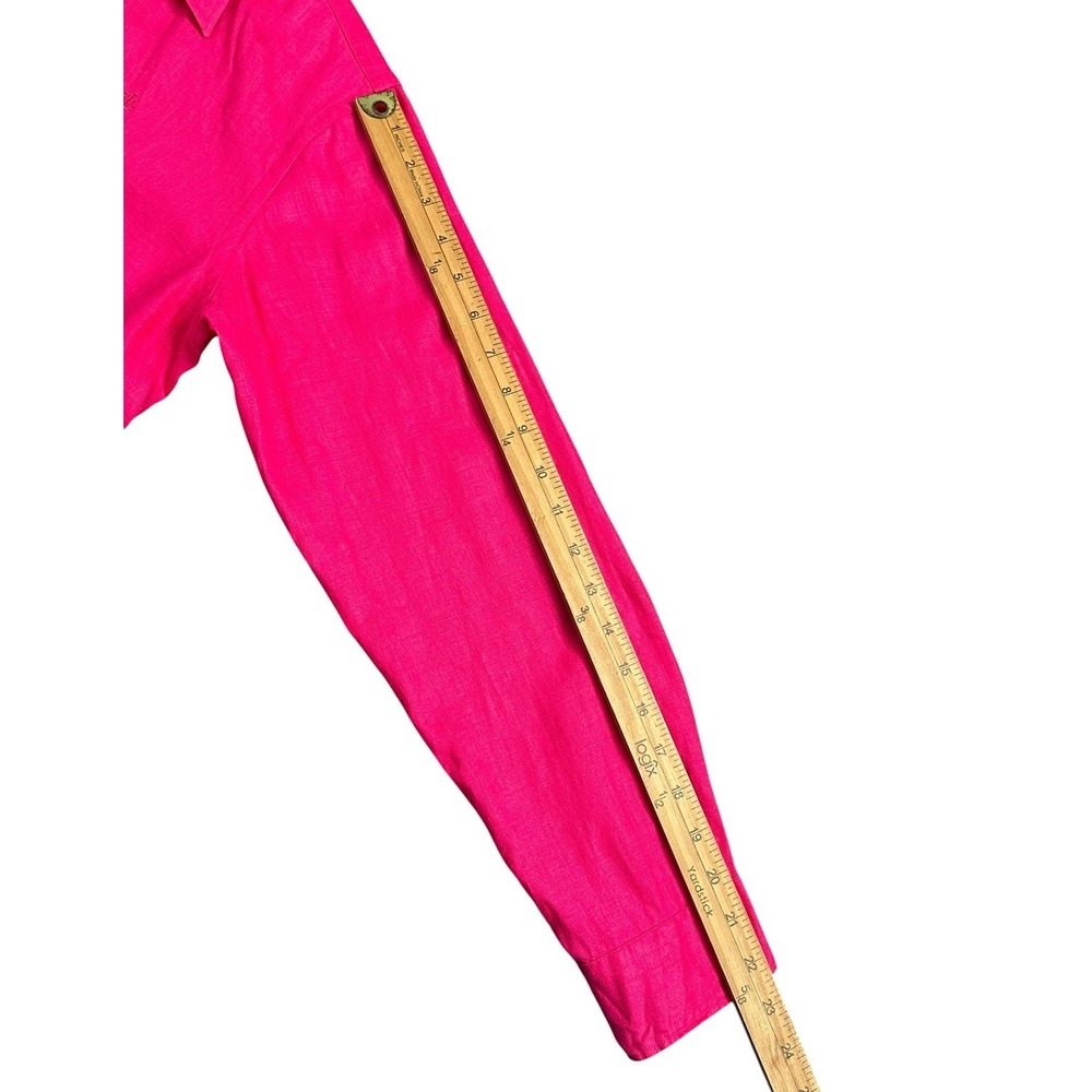 Lauren Ralph Lauren  Linen Bright Pink Button Down Blouse Size PM Petite Medium - Picture 10 of 13